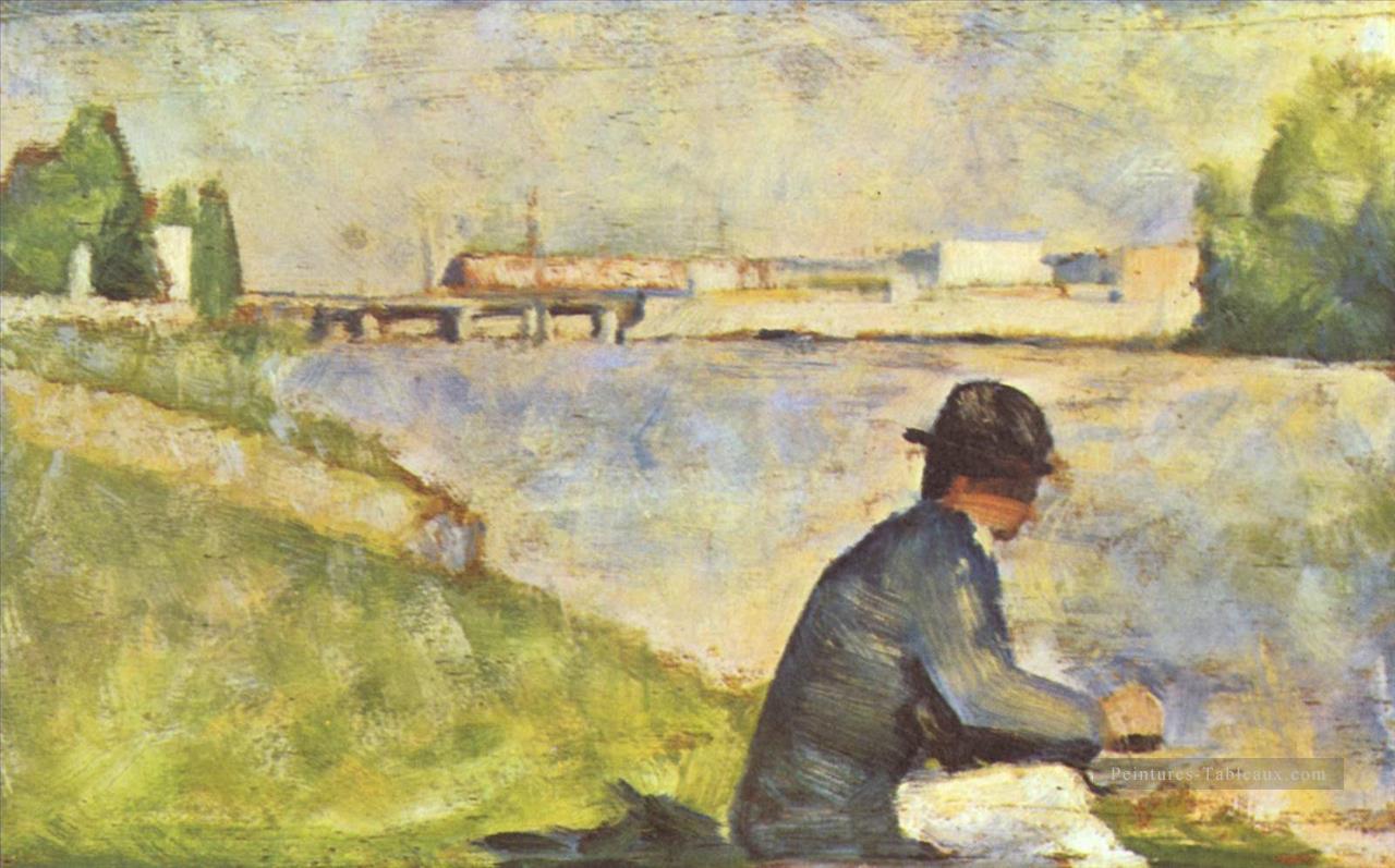 de l’étude de l’homme assis pour baigneurs à Asnieres 1883 Peintures à l'huile